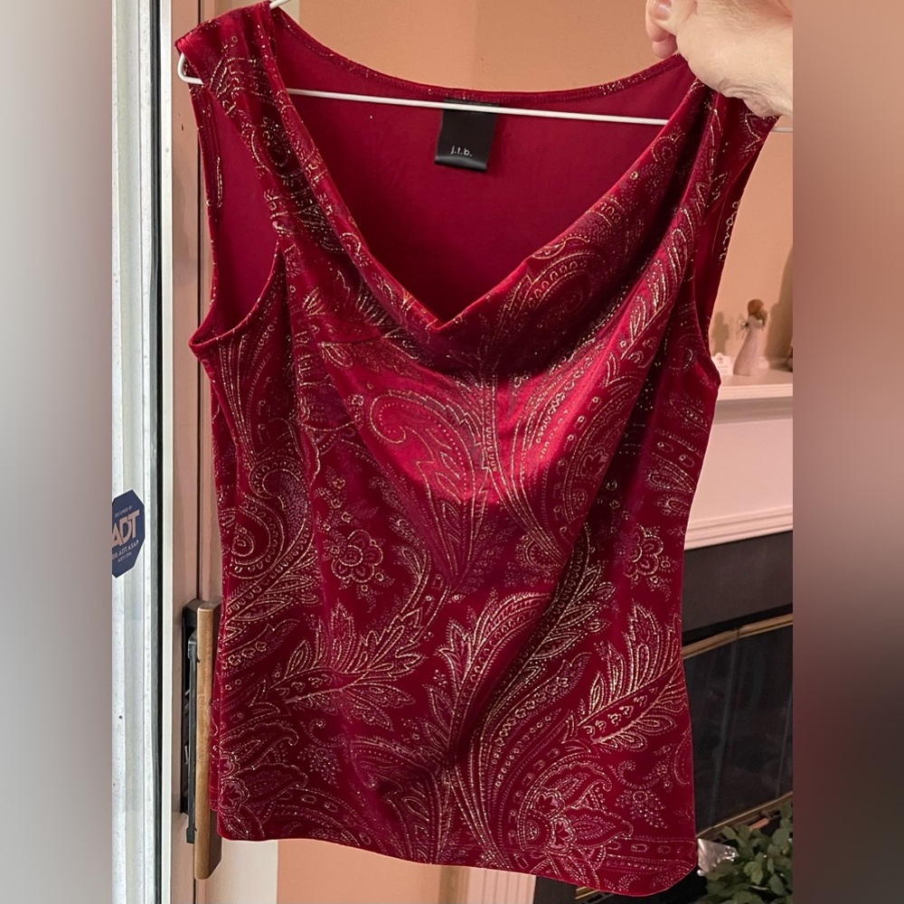 Red Velvet Asymmetrical Tank Top with Cowl Neckline